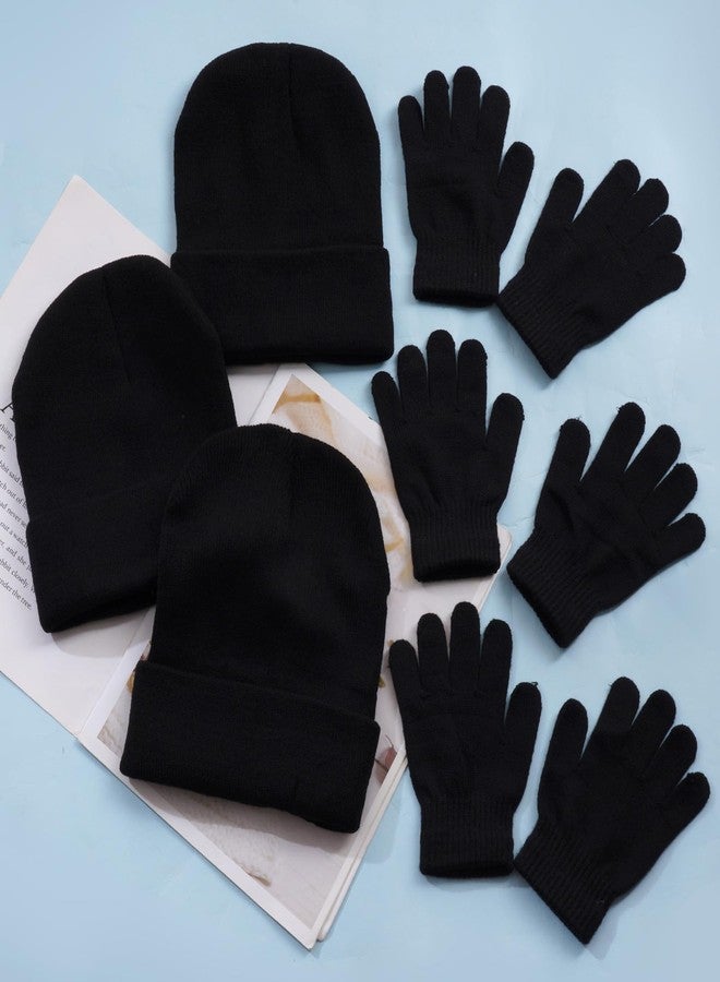 Yymobt 6 Pack Winter Hats and Gloves Beanies Hats and Gloves Set Warm Beanies Hat Elasticity Full Finger Glove for Cold Weather (Black) - Image 4